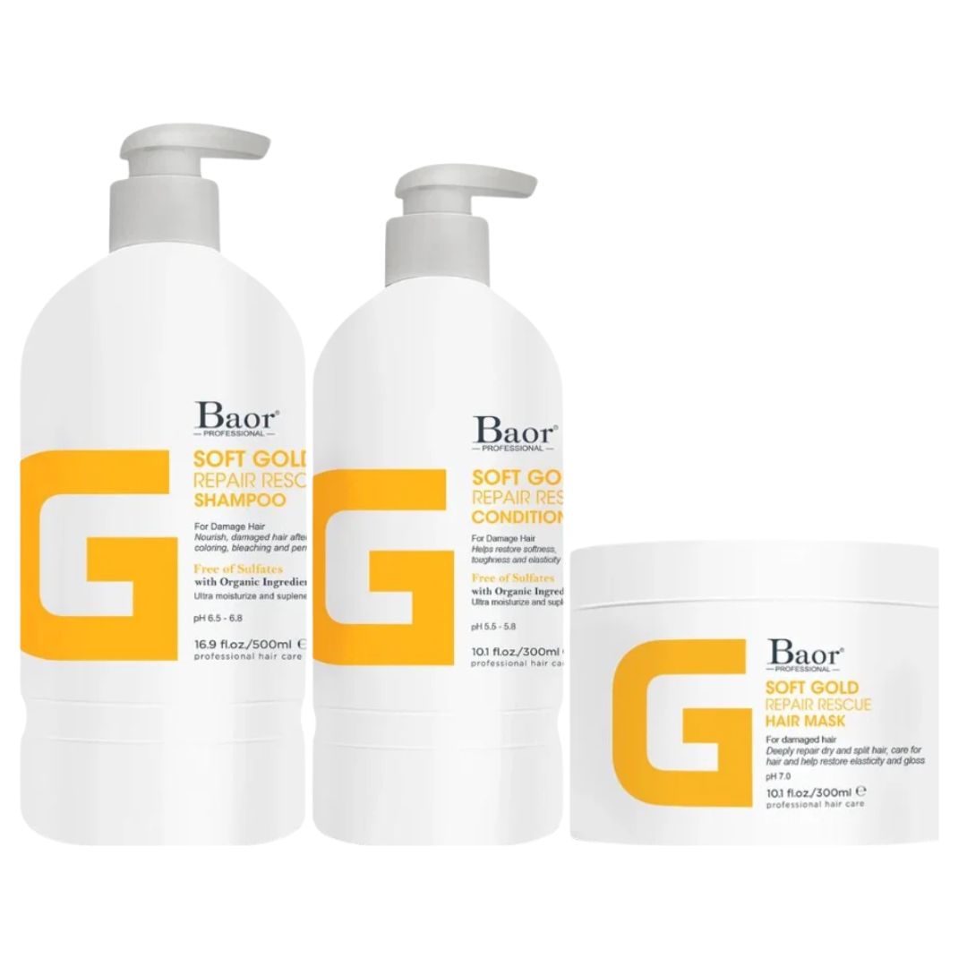 BAOR G TRIPACK SOFT GOLD Shampoo 500 ml + Acond 300 ml + Mascarilla 300 ml
