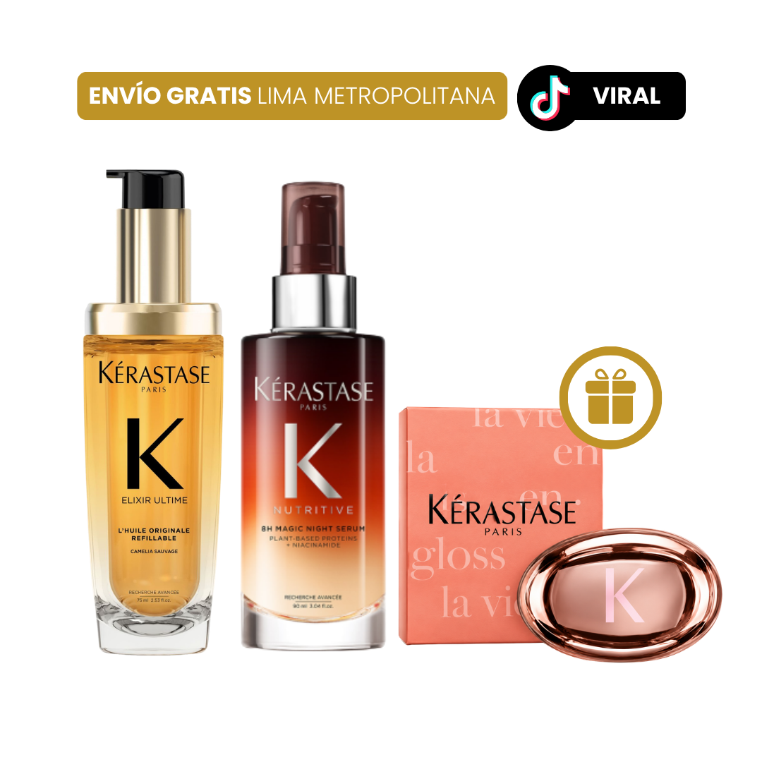 Dúo Viral: Serum NUTRICIÓN 8H + Elixir Ultime BRILLO + REGALO Peine Kérastase