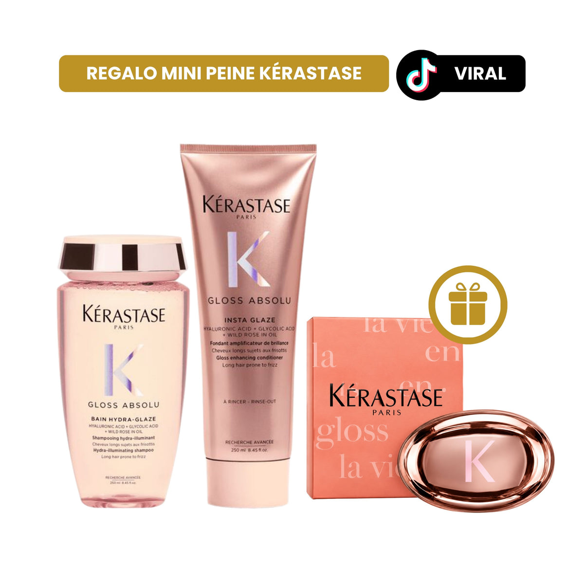 Pack Gloss Absolu: Shampoo+ Acond BRILLO Y ANTIFRIZZ + REGALO Mini peine